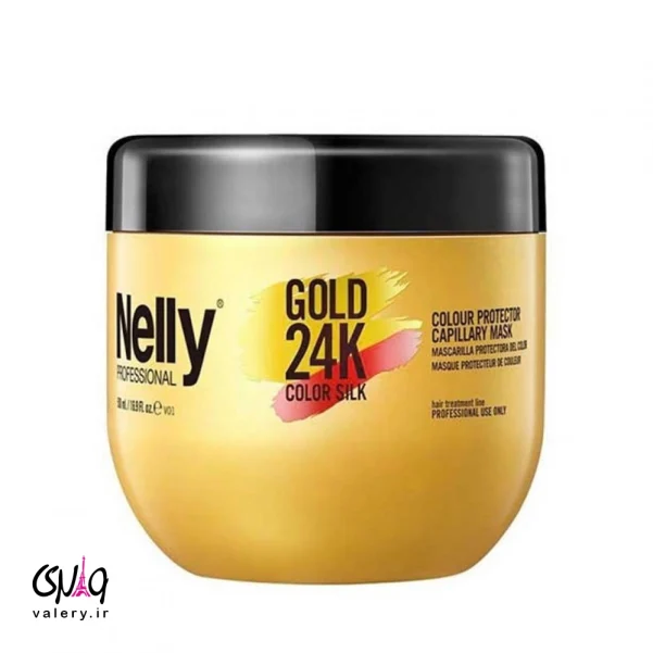 ماسک مو تثبیت کننده موهای رنگ شده گلد نلی 500 میل | Gold 24k Color silk Hair Mask NELLY