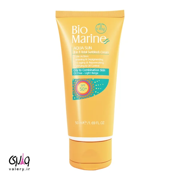 کرم ضد آفتاب روشن کننده و ضد چروک SPF50 پوست چرب بایومارین 50 میل | Sunblock Cream 3 In 1  For Oily Skin Bio Marine
